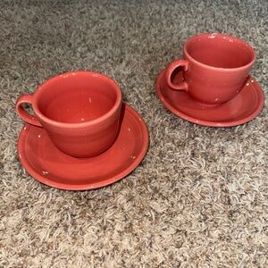 Fiesta Flamingo pink tea cup and saucer set